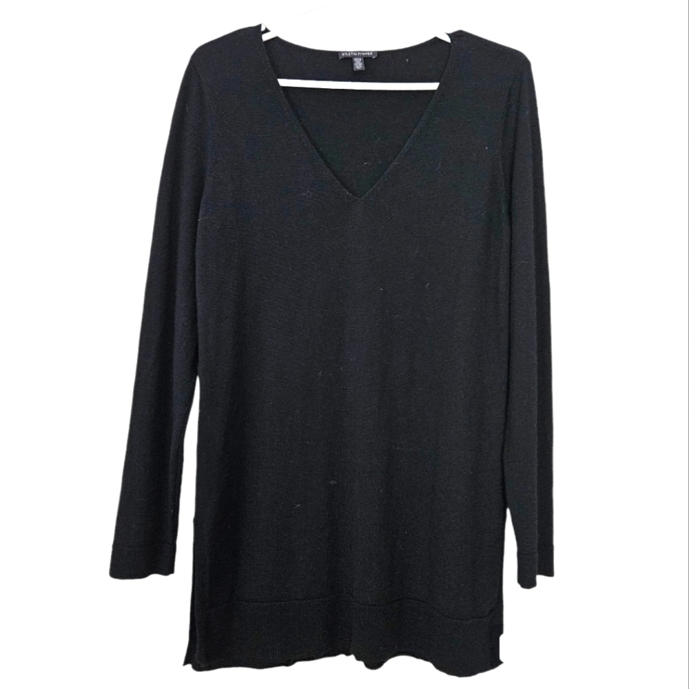 Eileen Fisher Merino Wool black long sleeve sweater/ tunic size S